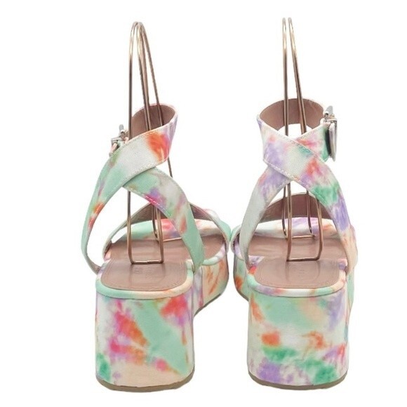 NWT ASOS Tatiana Flatform Ankle Wrap Sandals Bright Pastel Cloud Tie Dye Size 10 - Picture 10 of 16
